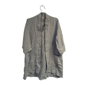 CMC by Color Me Cotton Banded Jacket 100% Linen Lagenlook Artsy Blue M NWT